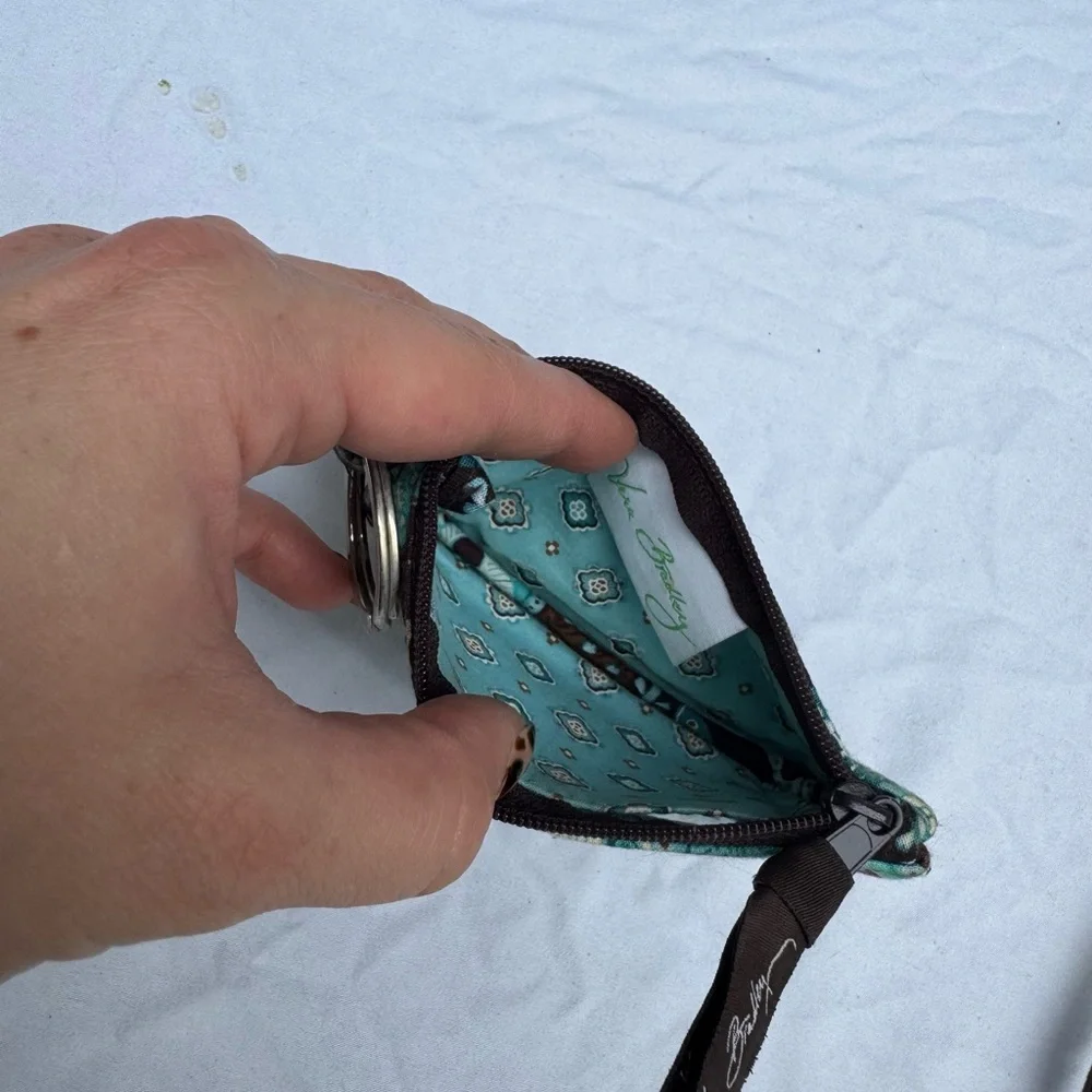 Vera Bradley Teal and Brown Quilted Card Wallet with Key Ring - Picture 3 of 3